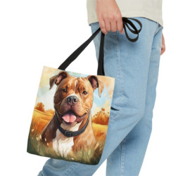 Happy Brown Tan Pitbull Dog Tote Bag