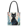 Cute Abstract Black Cat on a Blue Background Tote Bag