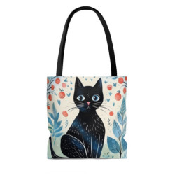 Cute Abstract Black Cat on a Blue Background Tote Bag