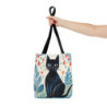 Cute Abstract Black Cat on a Blue Background Tote Bag