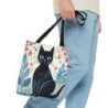 Cute Abstract Black Cat on a Blue Background Tote Bag