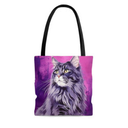 Maine Coon Cat on a Purple Background Tote Bag