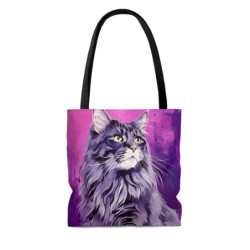 Maine Coon Cat on a Purple Background Tote Bag