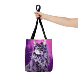 Maine Coon Cat on a Purple Background Tote Bag