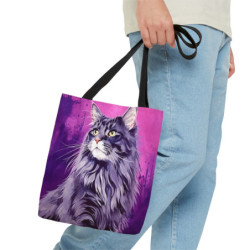 Maine Coon Cat on a Purple Background Tote Bag