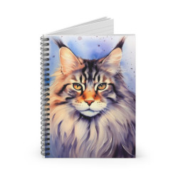 Watercolor Maine Coon Cat Spiral Notebook - Ruled Line, 8" x 6"