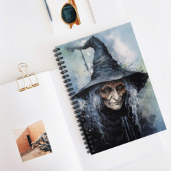 Halloween Crone Witch in a Crooked Hat Spiral Notebook - Ruled Line, 8" x 6"