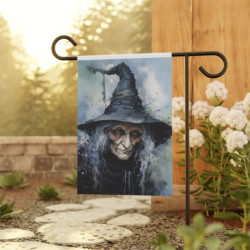 Halloween Crone Witch in a Crooked Hat Garden & House  Flag Banner