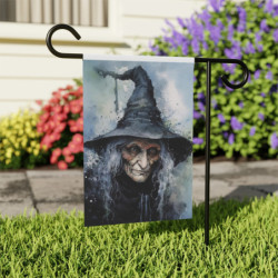 Halloween Crone Witch in a Crooked Hat Garden & House  Flag Banner