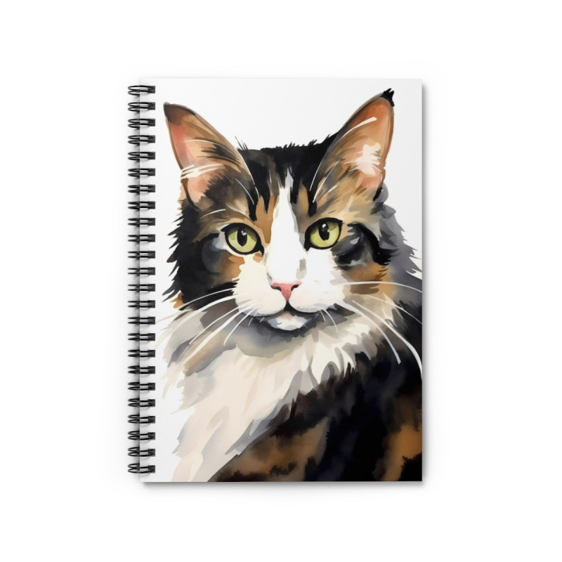 A Striking Watercolor Calico Cat Spiral Notebook - Ruled Line, 8" x 6"