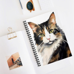 A Striking Watercolor Calico Cat Spiral Notebook - Ruled Line, 8" x 6"