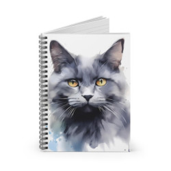 Watercolor Grey Cat Spiral Notebook - Ruled Line, 8" x 6"