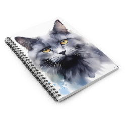 Watercolor Grey Cat Spiral Notebook - Ruled Line, 8" x 6"