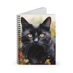 Watercolor Black Cat in Fall Spiral Notebook - Ruled Line, 8" x 6"