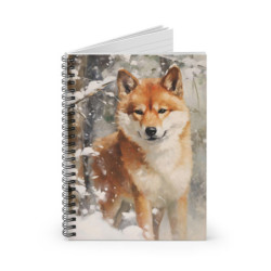 Shiba Inu Dog  in a Snowy Winter Scene Spiral Notebook  - Ruled Line, 8" x 6"