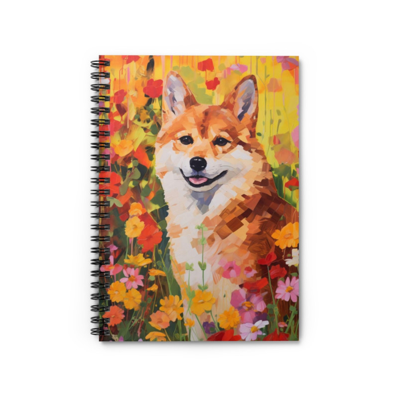 Abstract Shiba Inu Dog in A Summer Garden Spiral Notebook  - Ruled Line, 8" x 6"