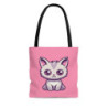 Cute Kawaii Grey Cat on a Pink Background Tote Bag