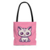 Cute Kawaii Grey Cat on a Pink Background Tote Bag