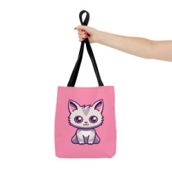 Cute Kawaii Grey Cat on a Pink Background Tote Bag