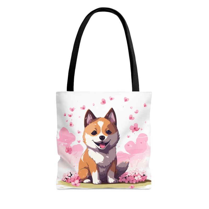 Shiba Inu On A Pink Cherry Blossom Themed Background Tote Bag