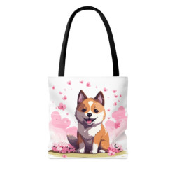 Shiba Inu On A Pink Cherry Blossom Themed Background Tote Bag