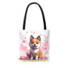 Shiba Inu On A Pink Cherry Blossom Themed Background Tote Bag