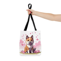 Shiba Inu On A Pink Cherry Blossom Themed Background Tote Bag