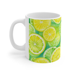 Bright Watercolor Lemon and Lime Slices Ceramic Mug 11oz