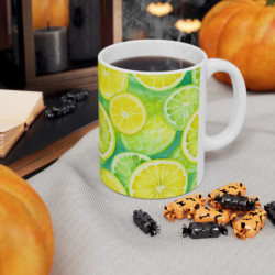 Bright Watercolor Lemon and Lime Slices Ceramic Mug 11oz