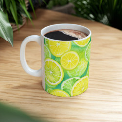 Bright Watercolor Lemon and Lime Slices Ceramic Mug 11oz