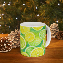 Bright Watercolor Lemon and Lime Slices Ceramic Mug 11oz