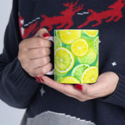 Bright Watercolor Lemon and Lime Slices Ceramic Mug 11oz