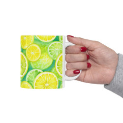 Bright Watercolor Lemon and Lime Slices Ceramic Mug 11oz