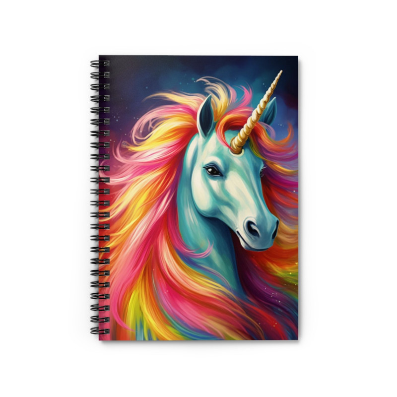 Beautiful Fairy Tale Rainbow Colored Unicorn Spiral Notebook  - Ruled Line, 8" x 6"