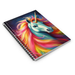 Beautiful Fairy Tale Rainbow Colored Unicorn Spiral Notebook  - Ruled Line, 8" x 6"