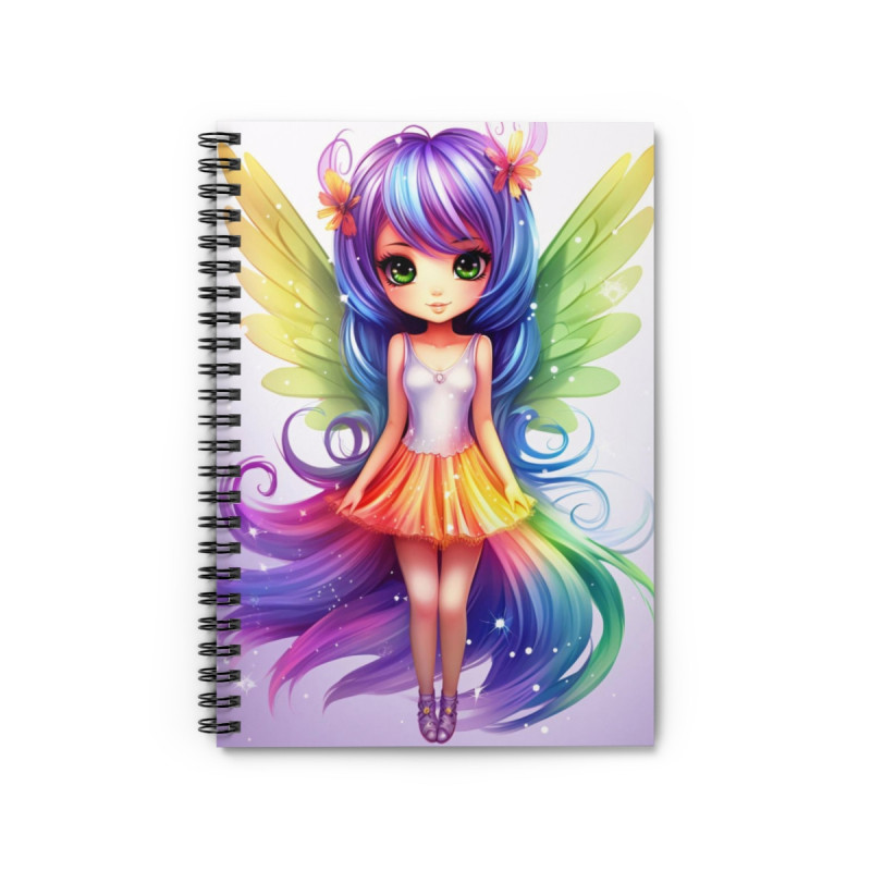 Beautiful Fairy Tale Rainbow Colored Fairy Spiral Notebook  - Ruled Line, 8" x 6"