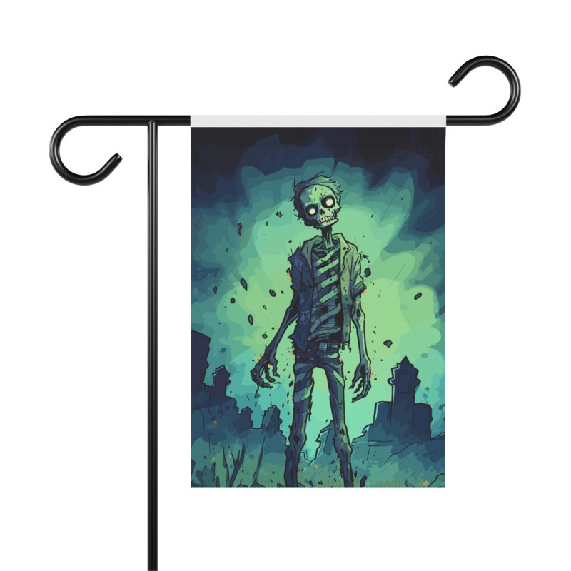 Halloween Zombie in a Graveyard Garden & House Flag Banner