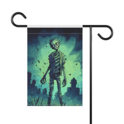 Halloween Zombie in a Graveyard Garden & House Flag Banner