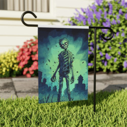 Halloween Zombie in a Graveyard Garden & House Flag Banner