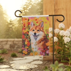 Abstract Shiba Inu Dog in A Summer Garden House & Garden Flag Banner