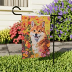 Abstract Shiba Inu Dog in A Summer Garden House & Garden Flag Banner