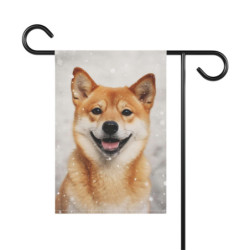 Shiba Inu Dog in the Snow Winter Scene Garden & House Flag Banner