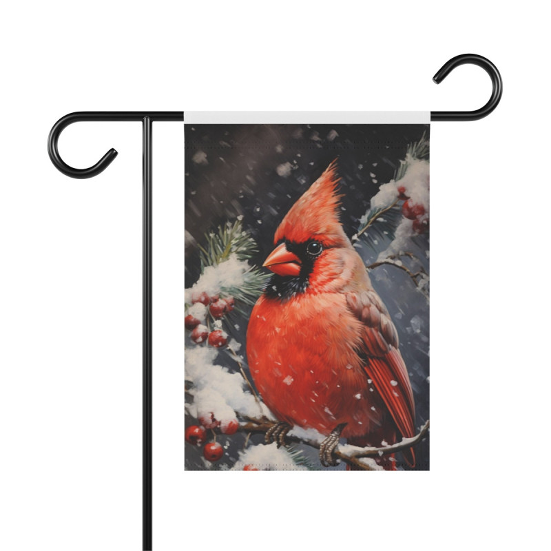 Cardinal Bird in a Snowy Winter Scene Garden & House Flag Banner