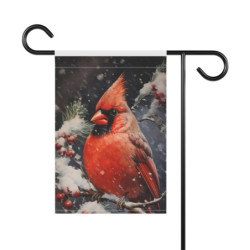 Cardinal Bird in a Snowy Winter Scene Garden & House Flag Banner